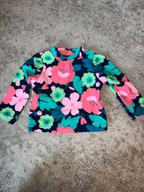 Carter's Navy Floral Rashguard with Pink and Teal Flowers